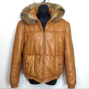 Vintage M. Julian tan Bomber jacket fur trim hood